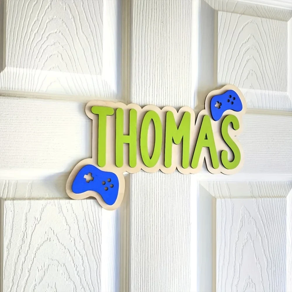 1Pc Wooden Double-Layer Custom Name Door Plaque, Gaming Player Style, Room Bedroom Wall Hanging Decoration, Creative Ornament