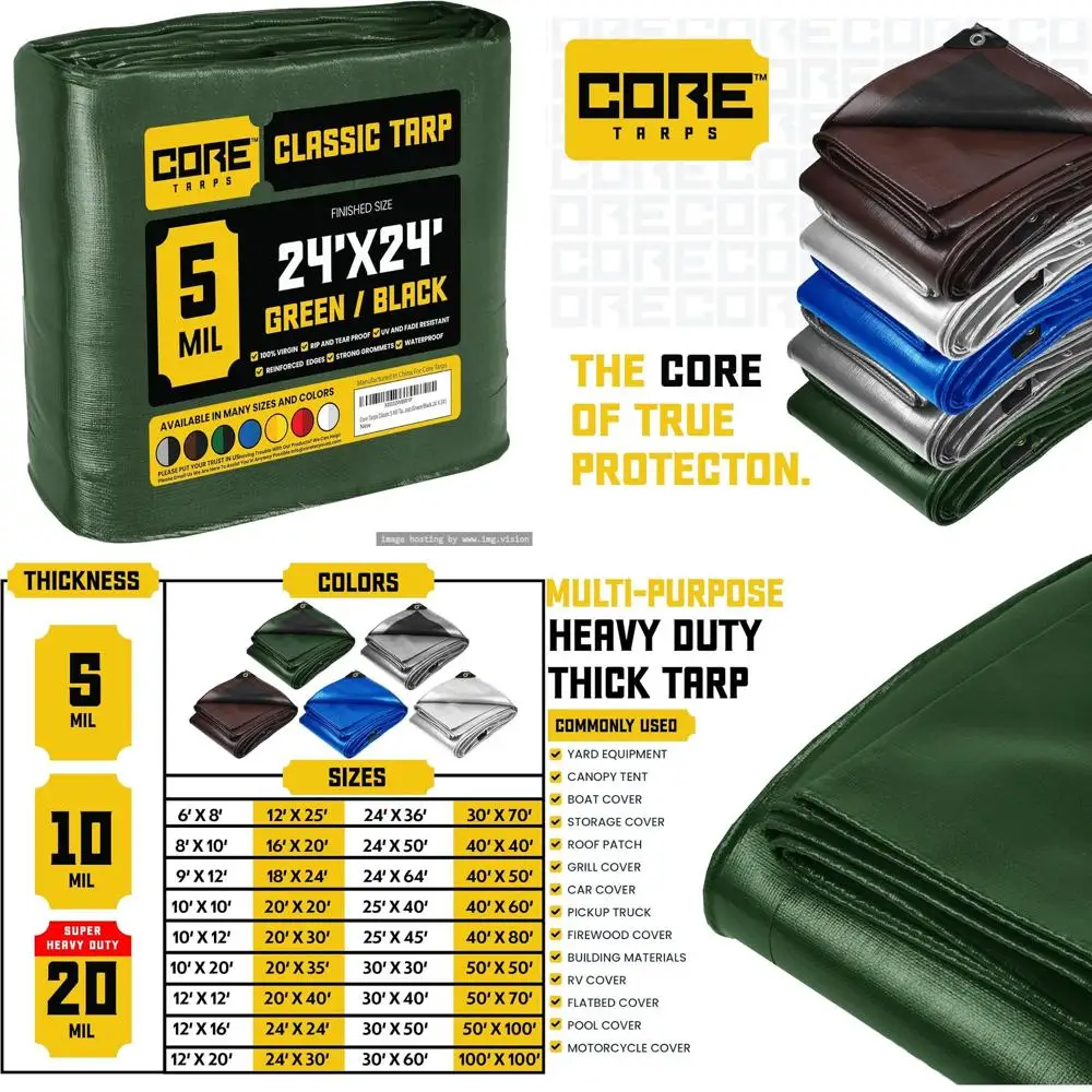 

Прочный водонепроницаемый УФ-стойкий полипропиленовый тент толщиной 5 мил с усиленными краями для патио, бассейна и покрытия лодок (зеленый/черный 24' X 24')