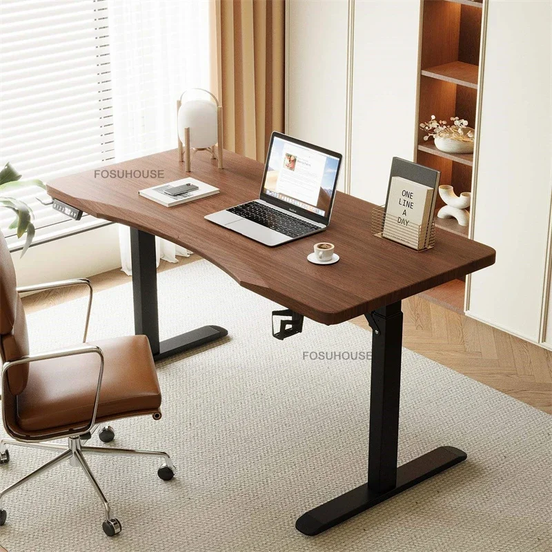 Nordic Stylist Chamfered Edge Computer Desks Natural Timber Electric Adjustable Office Desk Artistic Home Gaming Desk Office