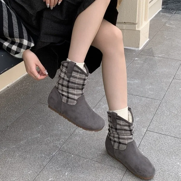Retro ort Chelsea Boots Women's Inner Heightening Autumn Winter Faion Korean Sle round Toe Velvet Surface Rubber Sole