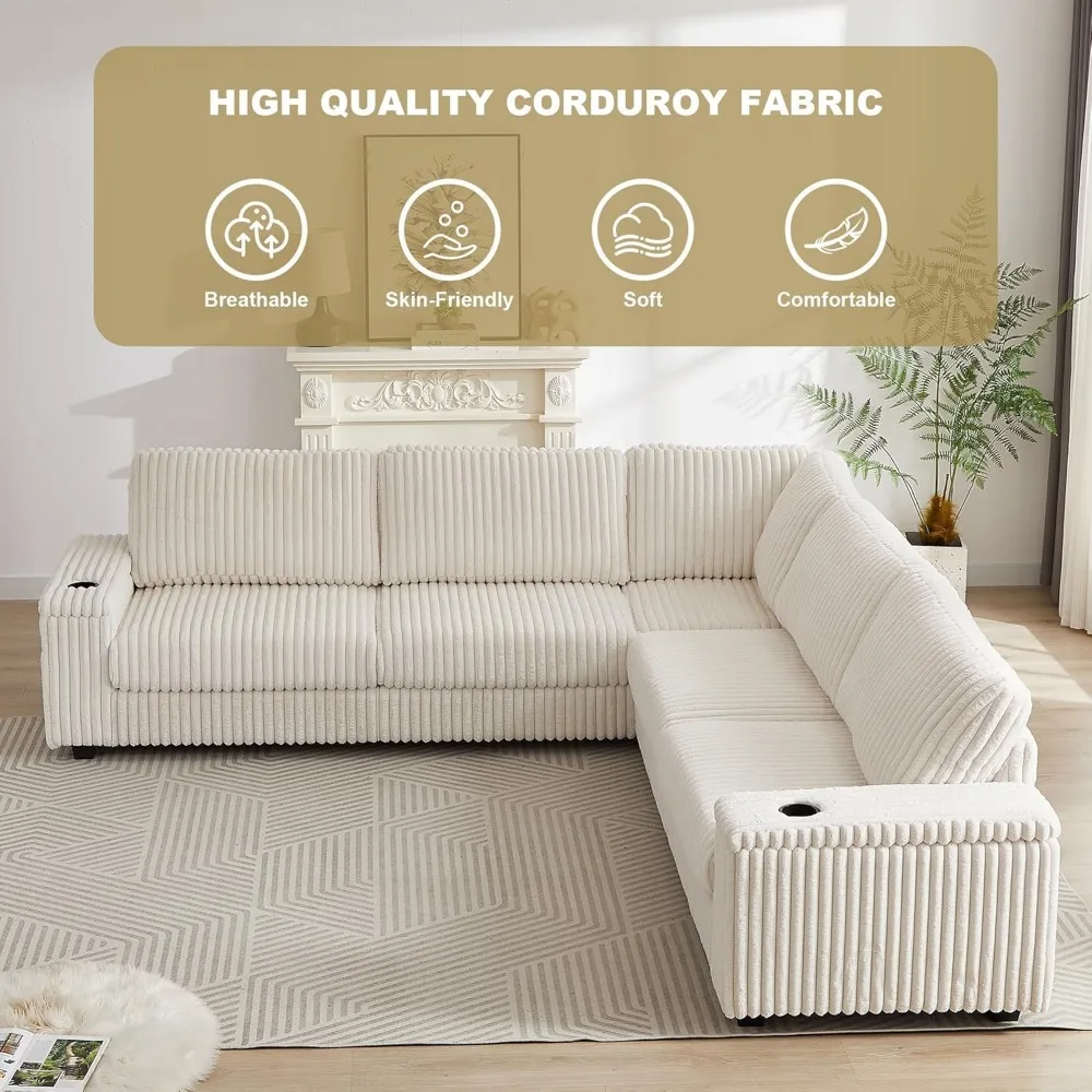 أريكة مقطعية كبيرة الحجم على شكل حرف L لغرفة المعيشة - أريكة معيارية سروال قصير مع مساحات تخزين ومقاعد عميقة #6