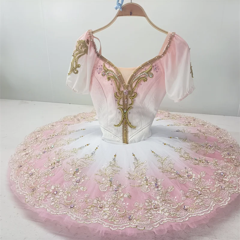 Professional High Quality Custom Size Kids Girls Child Competition Performance Wear Gradiant Pink Ballet Tutu Costumes