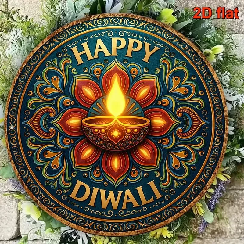 CIFbuy Vintage Happy Diwali Aluminum Wall Art Waterproof Wear Resistant Metal Sign Home Decor for Living Room Dining Room Hall