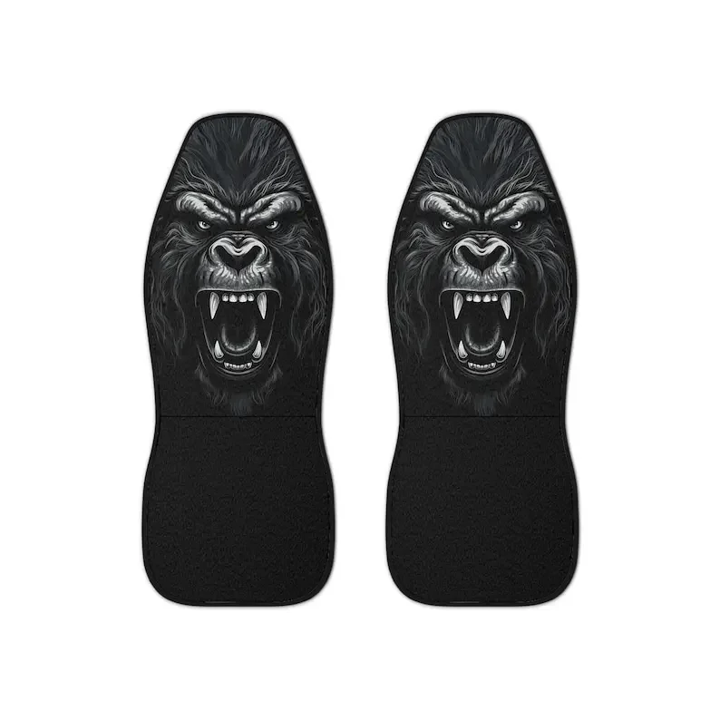 Epic Roaring Gorilla Print Car Seat Covers - Vibrant, Durable, Easy-to-Install Protection for Your Vehicle's Interior (2 Covers)