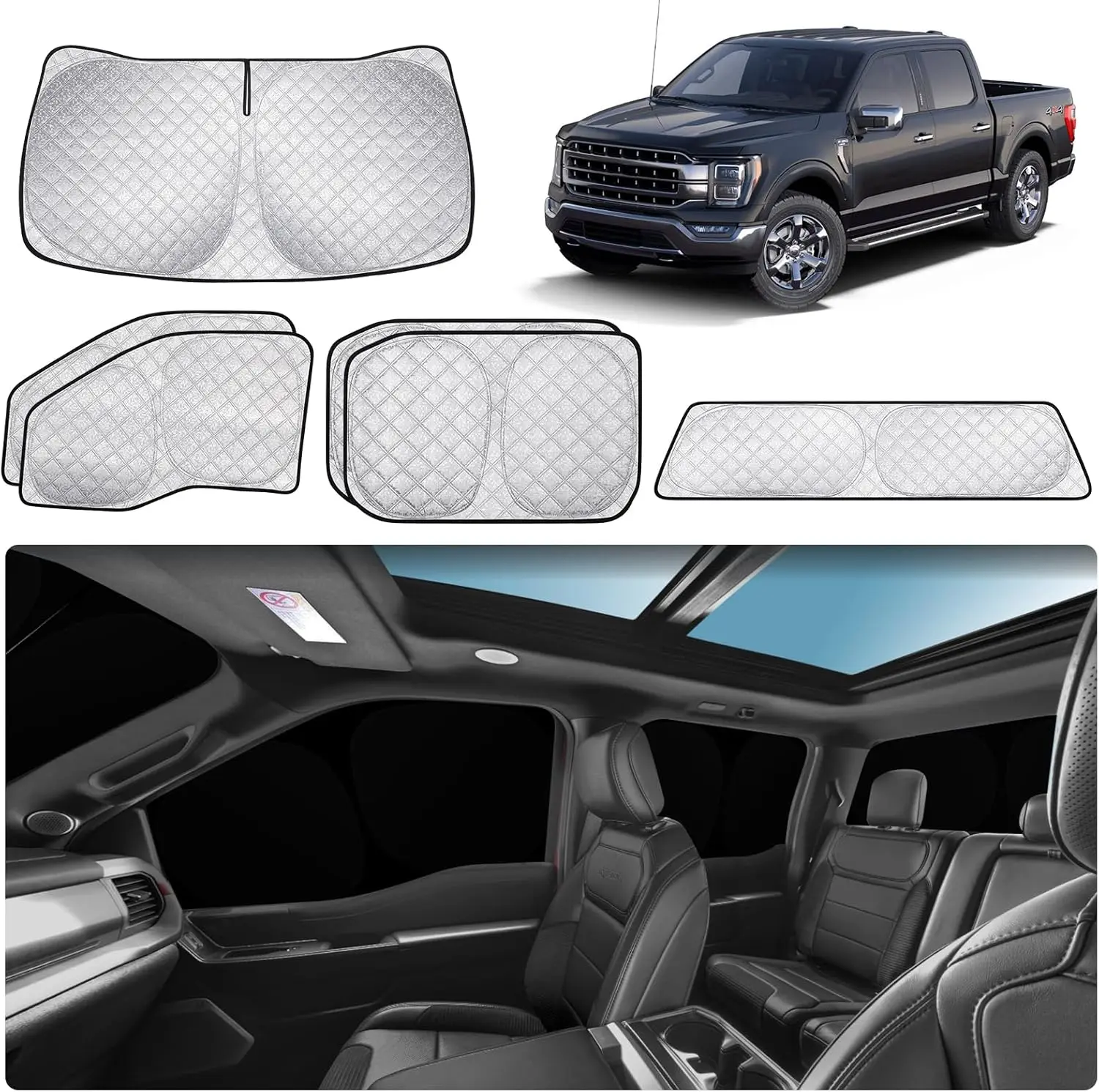 

2015-2023 Ford F150 Window Shades, 6-Layer Thickened UV Blackout Privacy Curtains for Camping, Napping & Dressing - 6 Pack
