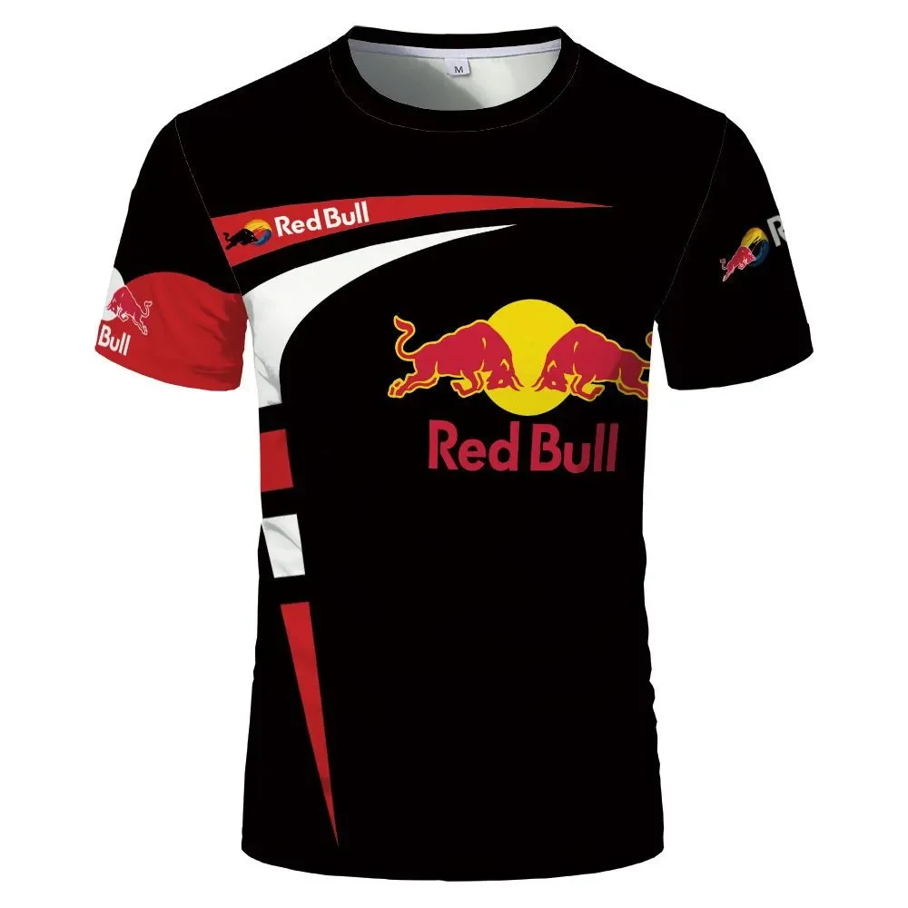 2025 New Red Bull Logo 3D Printed T-shirt Red Bull Outdoor Sports Round Neck Short Sleeved Red Bull Cycling Race T-shirt Casual