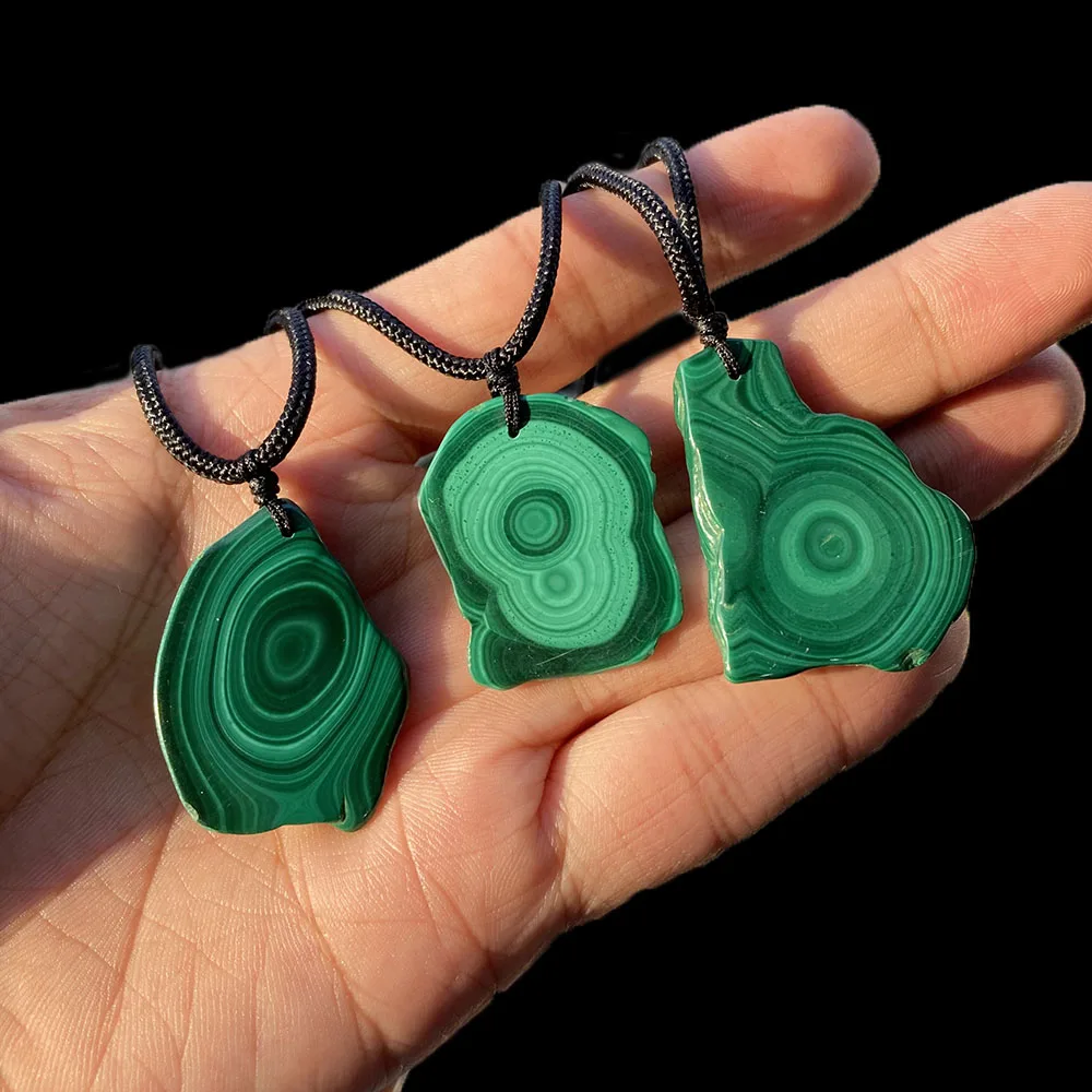 1Pc Eyes Raw Malachite Slice Slab Pendant Necklace Natural Crystal For Mother Gifts Healing Fengshui DIY Jewelry 7 Chakra