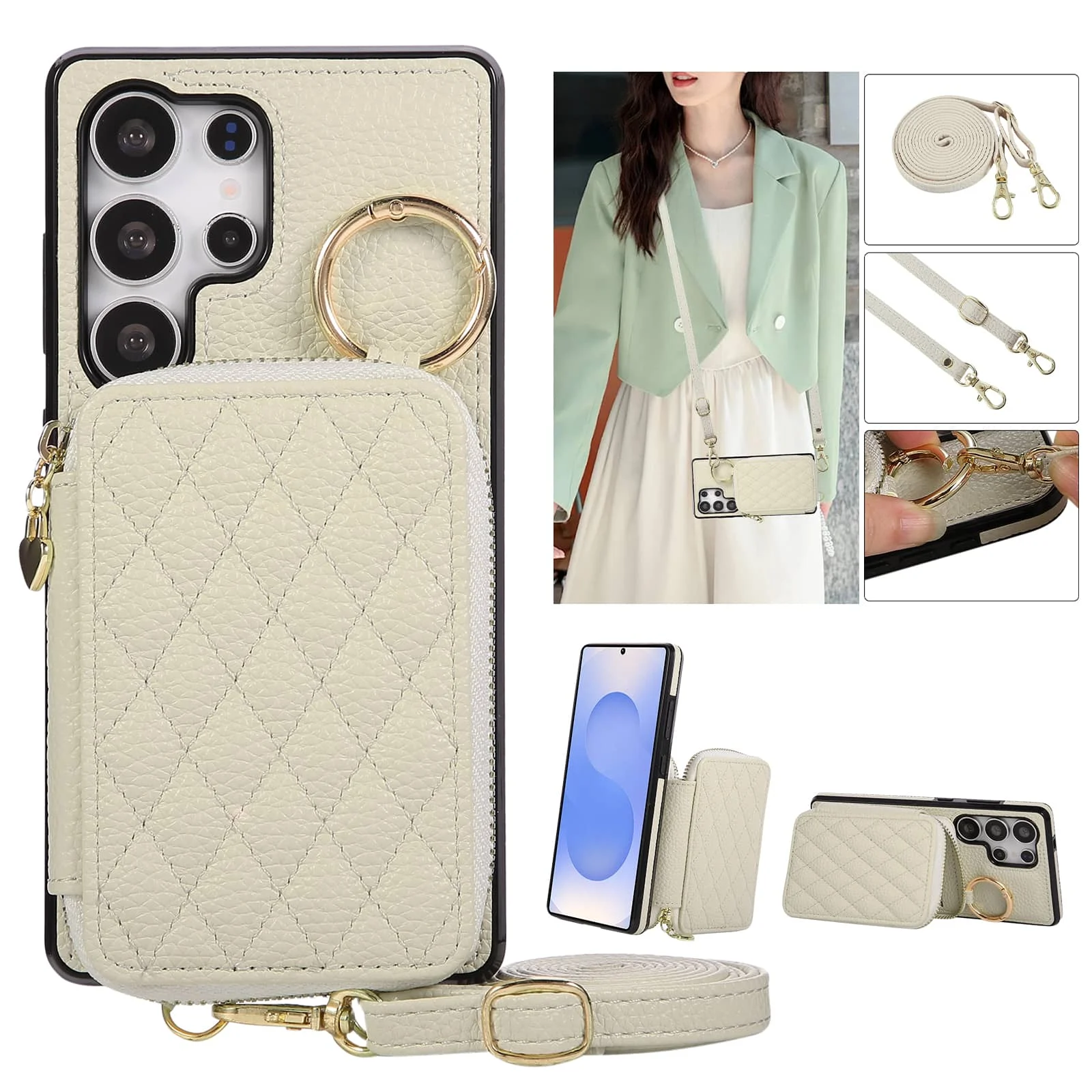 

Чехол-кошелек через плечо для Samsung Galaxy S23/S22/S21/S20 Ultra/S10 Plus/Note 10/Note 20 Ultra, чехол на молнии с отделениями для карт