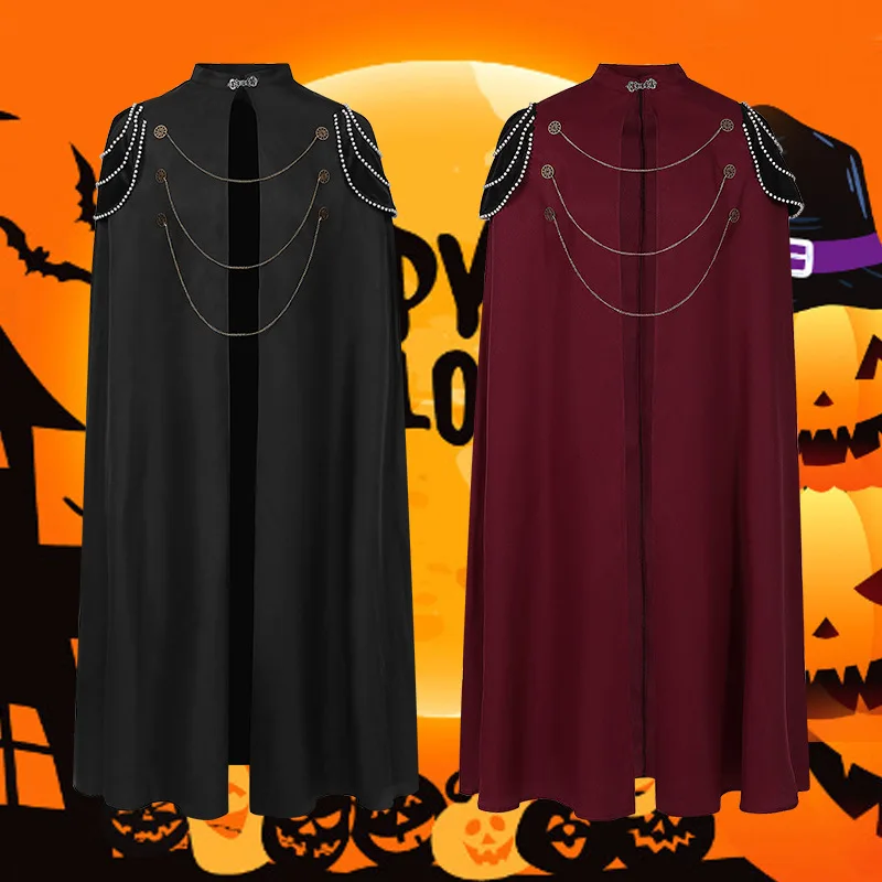 

2026 New Men Women Medieval Cloak With Shoulder Pads Retro Bead Curtain Gear Chain Hooded Cloak Performance Adult Clothing