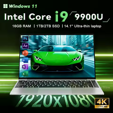 2026 14.1" Laptop Computer Windows 11 Core i9-9900U PC 1TB 2TB SSD 16GB RAM Notebook 1920*1080 HD display Gaming Office laptops