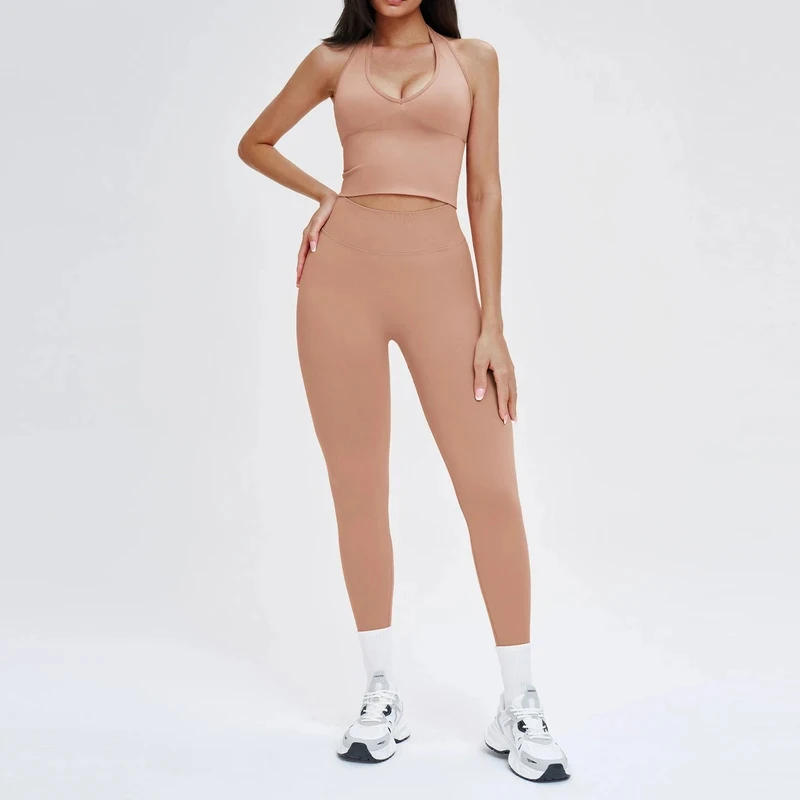 Completo Sportivo Donna Senza Cuciture a Maniche Lunghe 2 Pezzi: Top Sportivo e Leggings a Vita Alta/Shorts - Set Yoga e Fitness