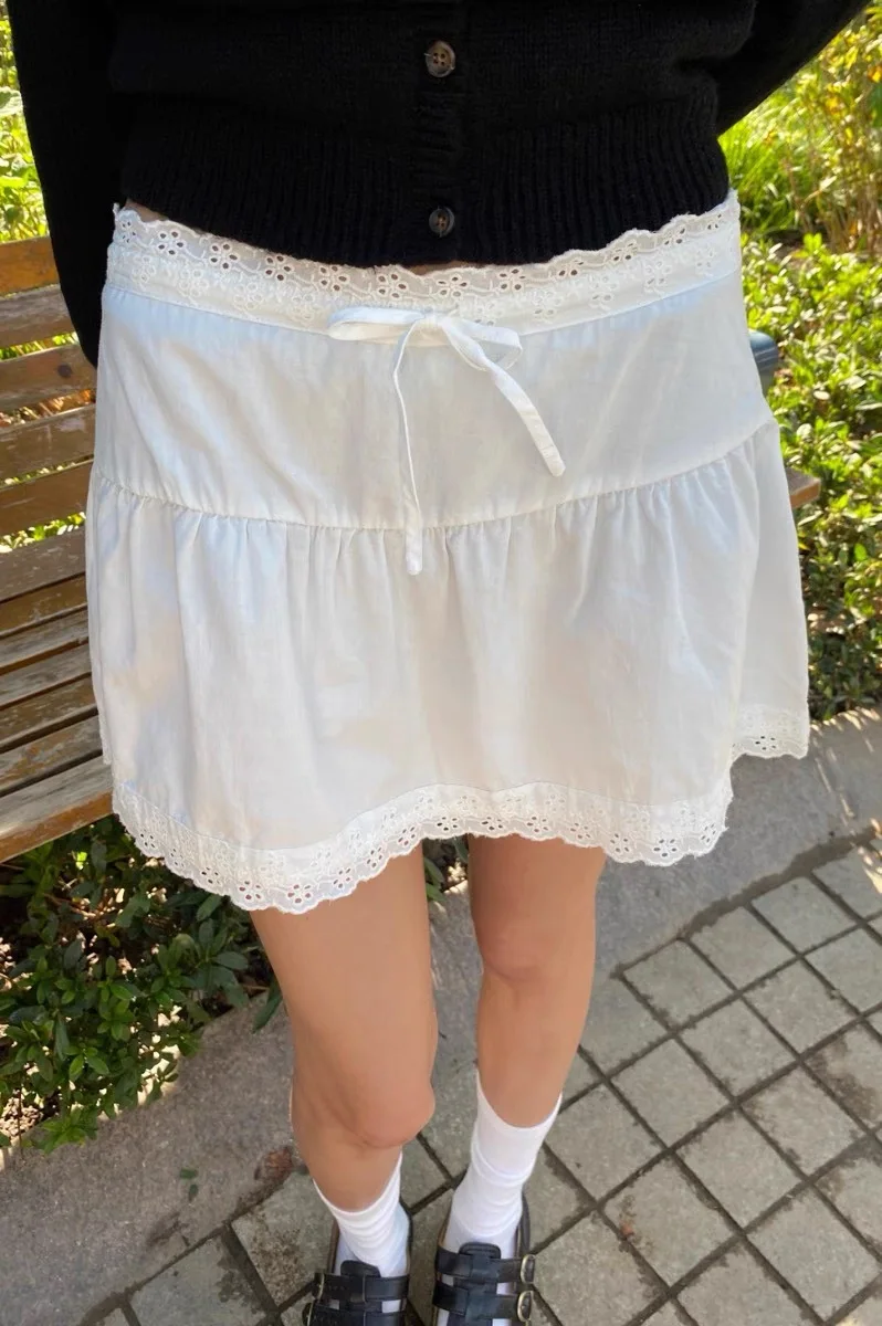 Lace Trim A-line Shirks Women New Cotton High Waist Elastic Ruffles Hem Sweet Mini Skirts Vintage Cute Streetwear Chic Falda view 4