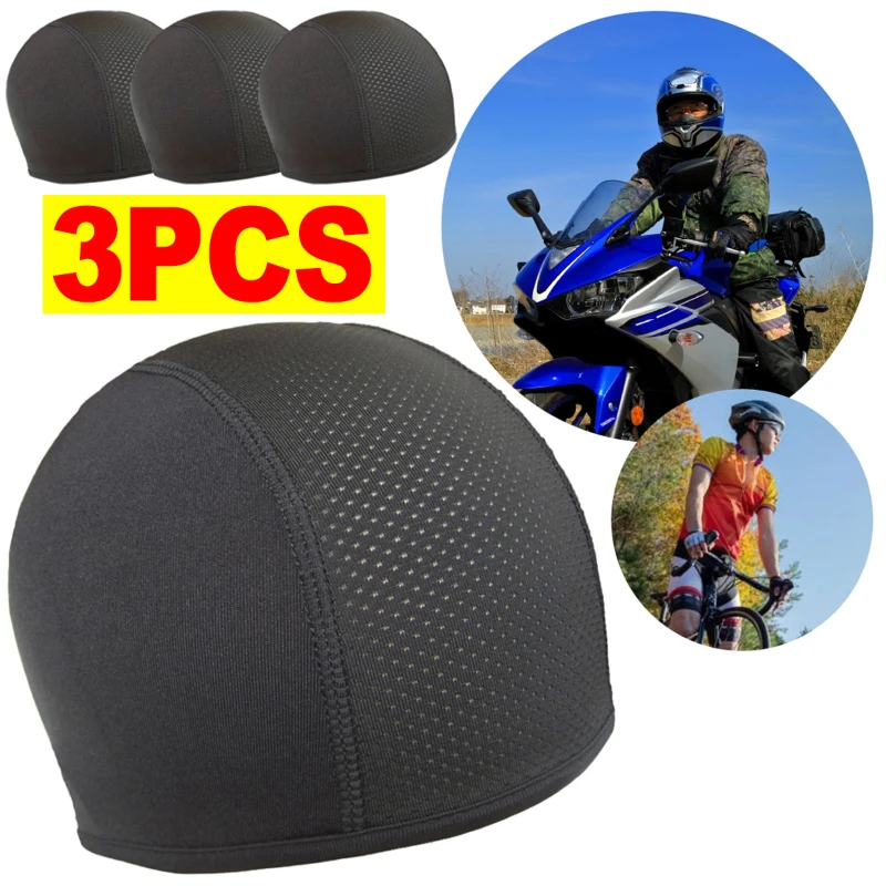 

1/2/3Pcs Quick Drying Helmet Hat Breathable Motorcycle Balaclavas Helmet Inner Sweat Wicking Hat for Men Women Sports Hat Caps