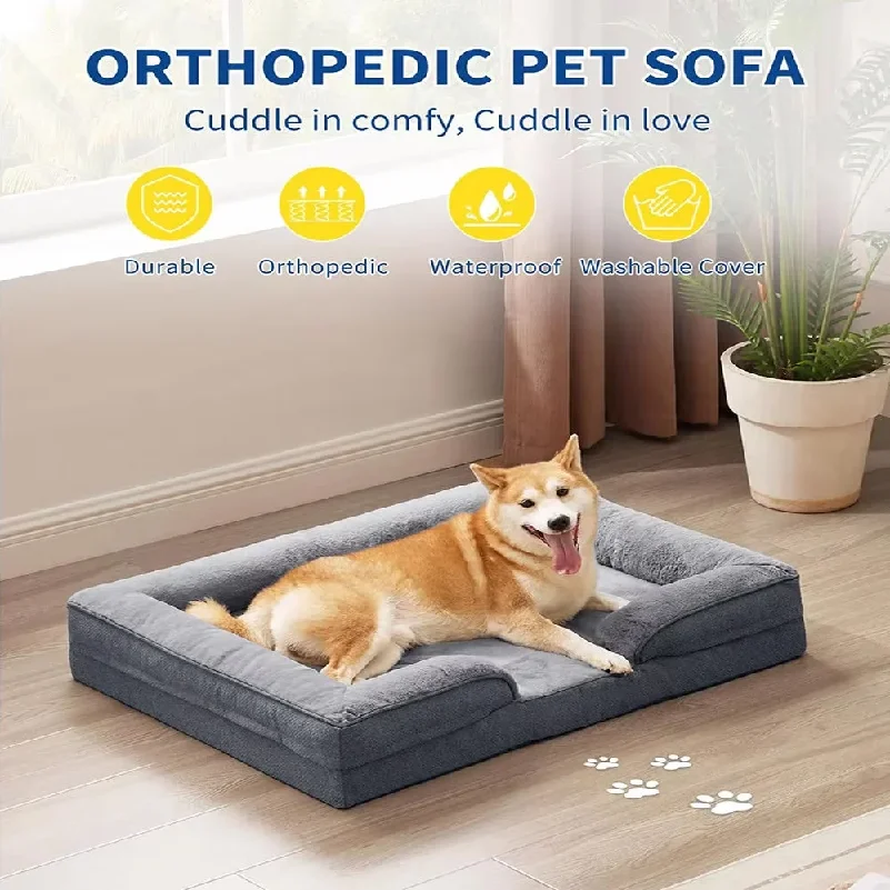 整形外科用犬用ベッドソファ、サポート性のあるフォーム、防水ライナー、洗濯可能なカバー付き、小型犬と猫用