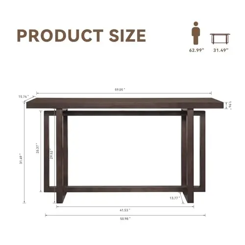 59.05-Inch Long Behind Couch Sofa Table for Living Room, Farmhouse Console Table with Storage, Narrow Accent Entryway
