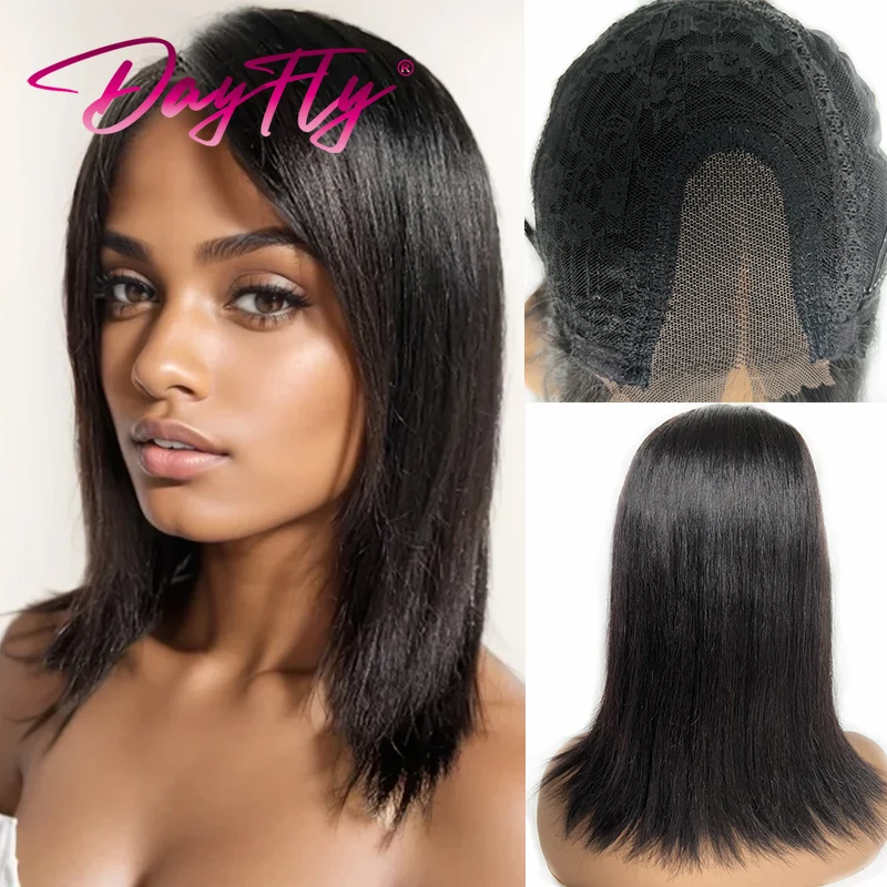 Short Straight Wig Indian Hair Lace Part Wig With Bangs Human Hair U Part Wig For Women perruque cheveux humains brésiliens sold