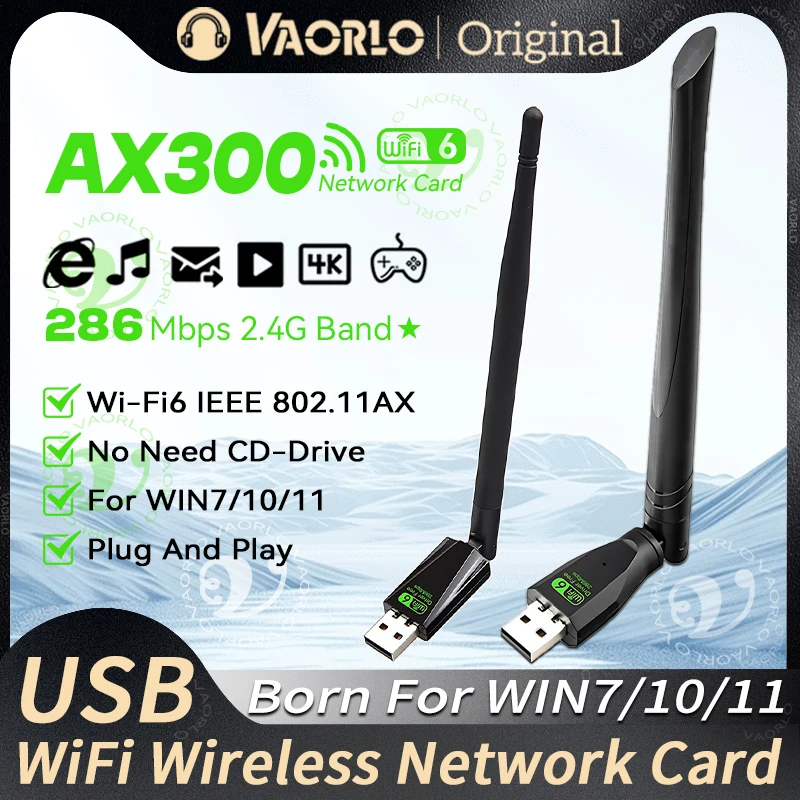 

Беспроводной USB-адаптер Wi-Fi WIFI6 AX300 802.11AX Сетевая карта 2,4 ГГц Приемник-ключ 286 Мбит/с для ПК/ноутбука Win 7/10/11 Drive Free