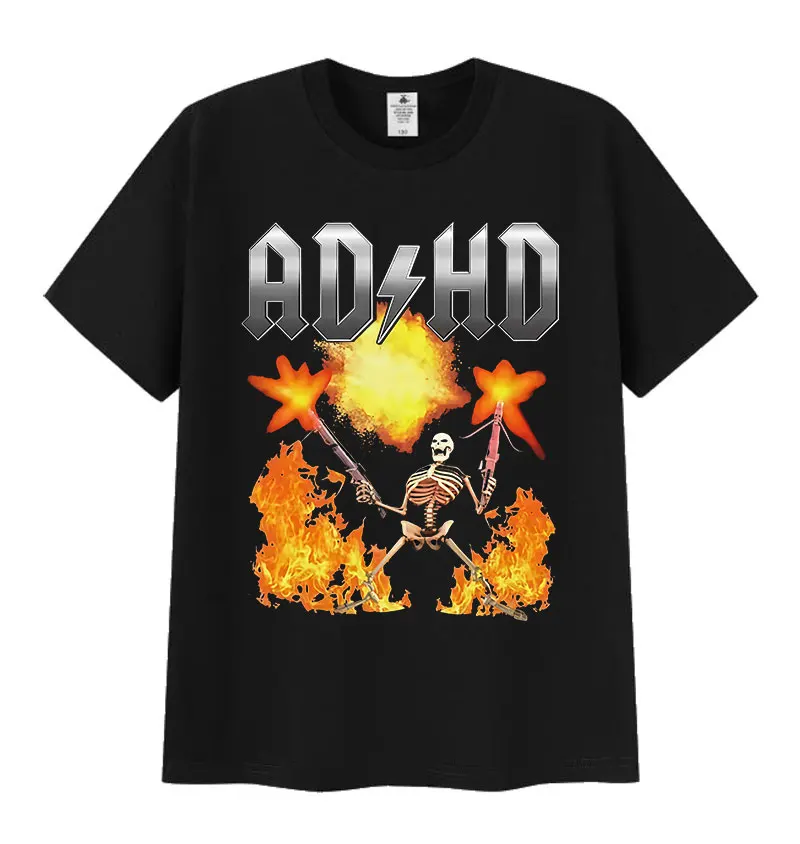 

Забавная футболка с графическим изображением скелета и мемом о СДВГ и аутизме, футболка с коротким рукавом для осведомленности о психическом здоровье, повседневные свободные футболки для мужчин и женщин, топы
