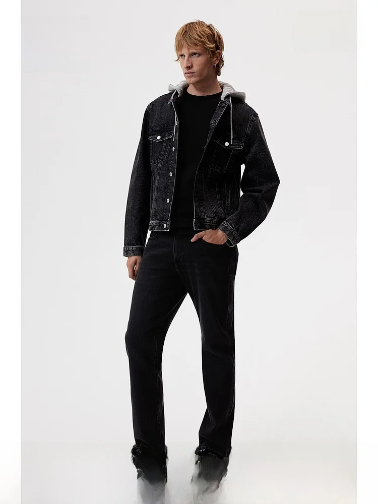 

Мужские повседневные длинные брюки свободного кроя с прямыми штанинами из черного денима, летние, эластичные, H&M 0811993, смесь хлопка и полиэстера