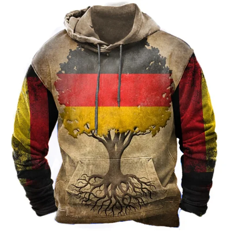 Vintage Germany Flag Hoodie For Men German Oversized Casual Hooded Sweatshirts Pullovers Long Sleeve Male Tops Street Apparel