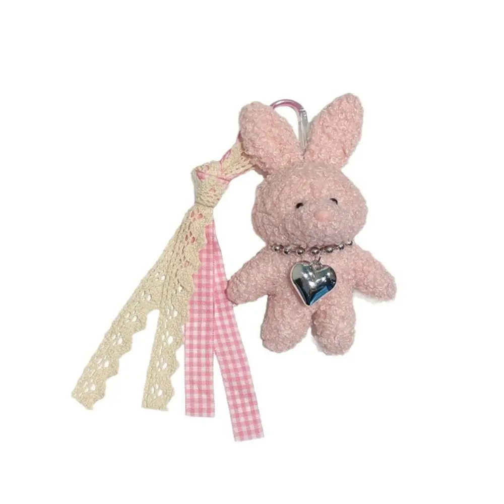 Lightweight Silver Heart Plush Bunny Keychain Bow Ribbon Cute Rabbit Rabbit Doll Charm Soft Plush Rabbit Plush Doll Gift Giving