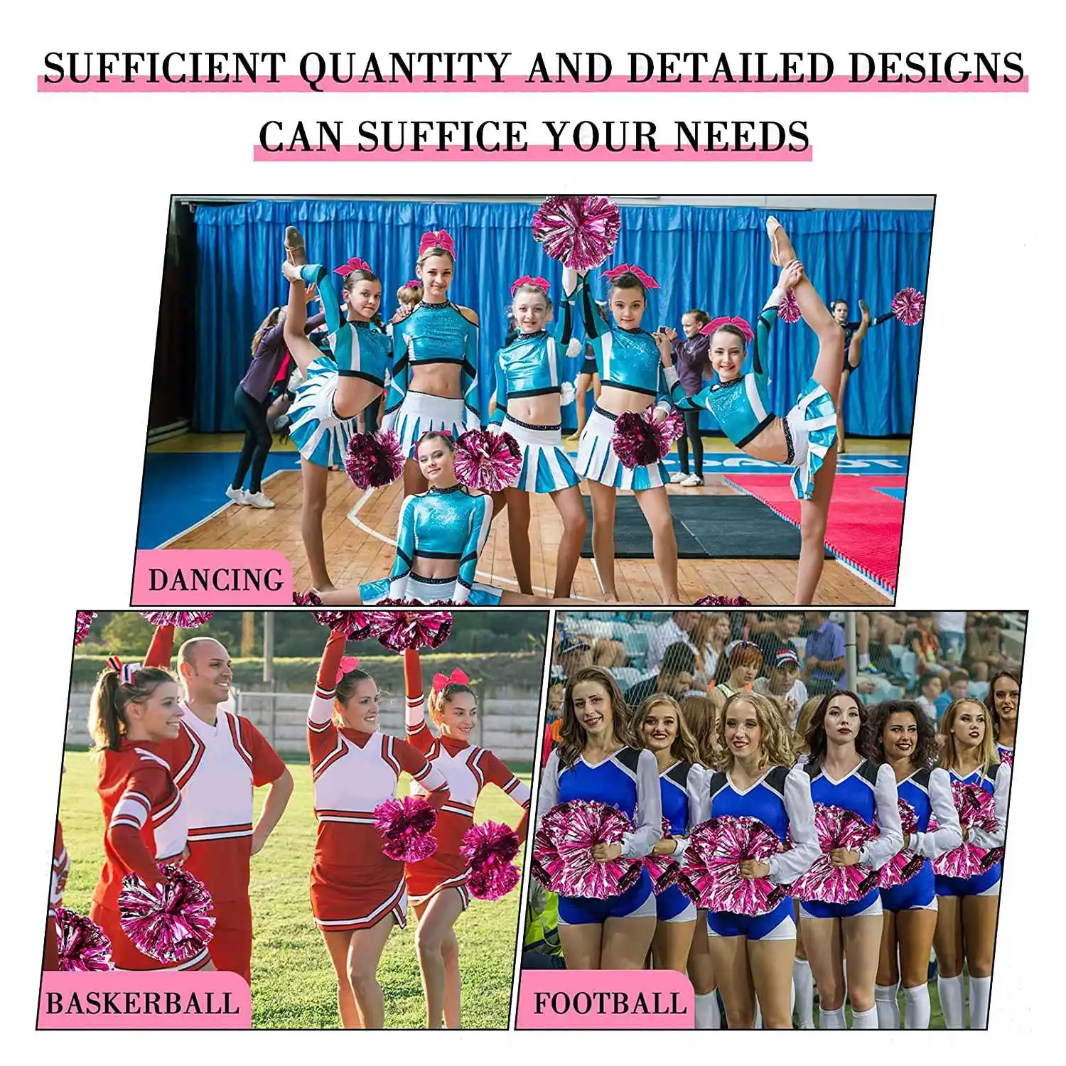 

6 шт. 13-дюймовые помпоны для черлидинга и большой бант, подходят для черлидинга для девочек, металлические помпоны и ручки