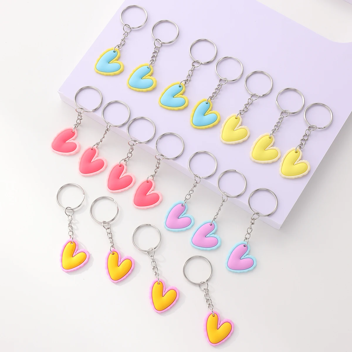 18pcs PVC Love Keychain Heart Pendant Fashion Cute Cartoon Keyring  Purse Charm Ornament Bag Accessories Valentines Day Gift