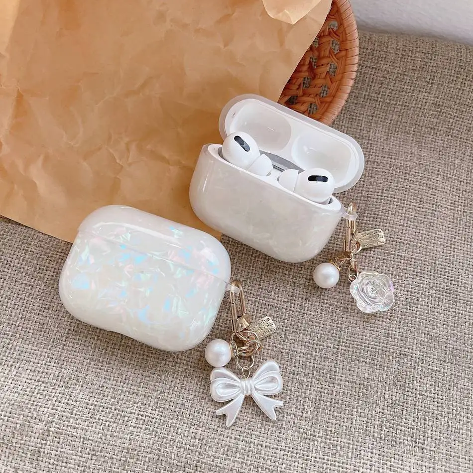 Para airpods caso 1/2 pro bonito coréia flor pingente hearphone capa fundas para vagens de ar 2 fone ouvido caso protetor