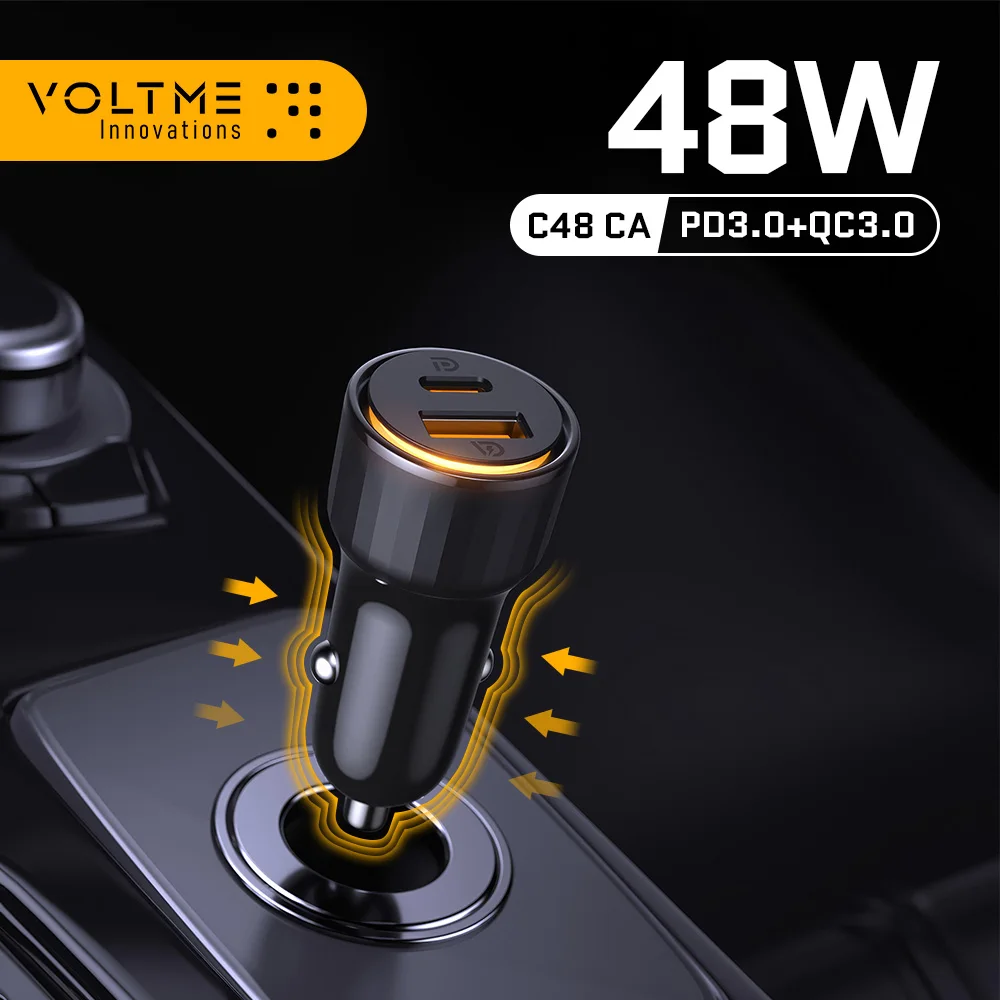 

VOLTME USB Car Charger 48W QC4.0 QC3.0 Fast Charging Type C Car Adapter Quick charge For iPhone 15/14 Samsung Galaxy S24 Ultra