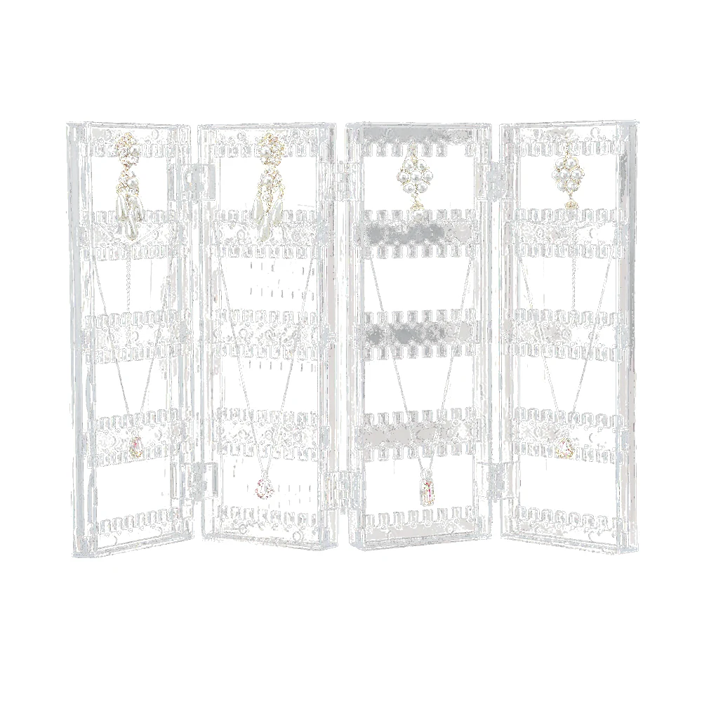 MELEvaluPlastic-Présentoir transparent pour boucles d'oreilles, boîte de rangement pour colliers et goujons, porte-bijoux à 4 volets