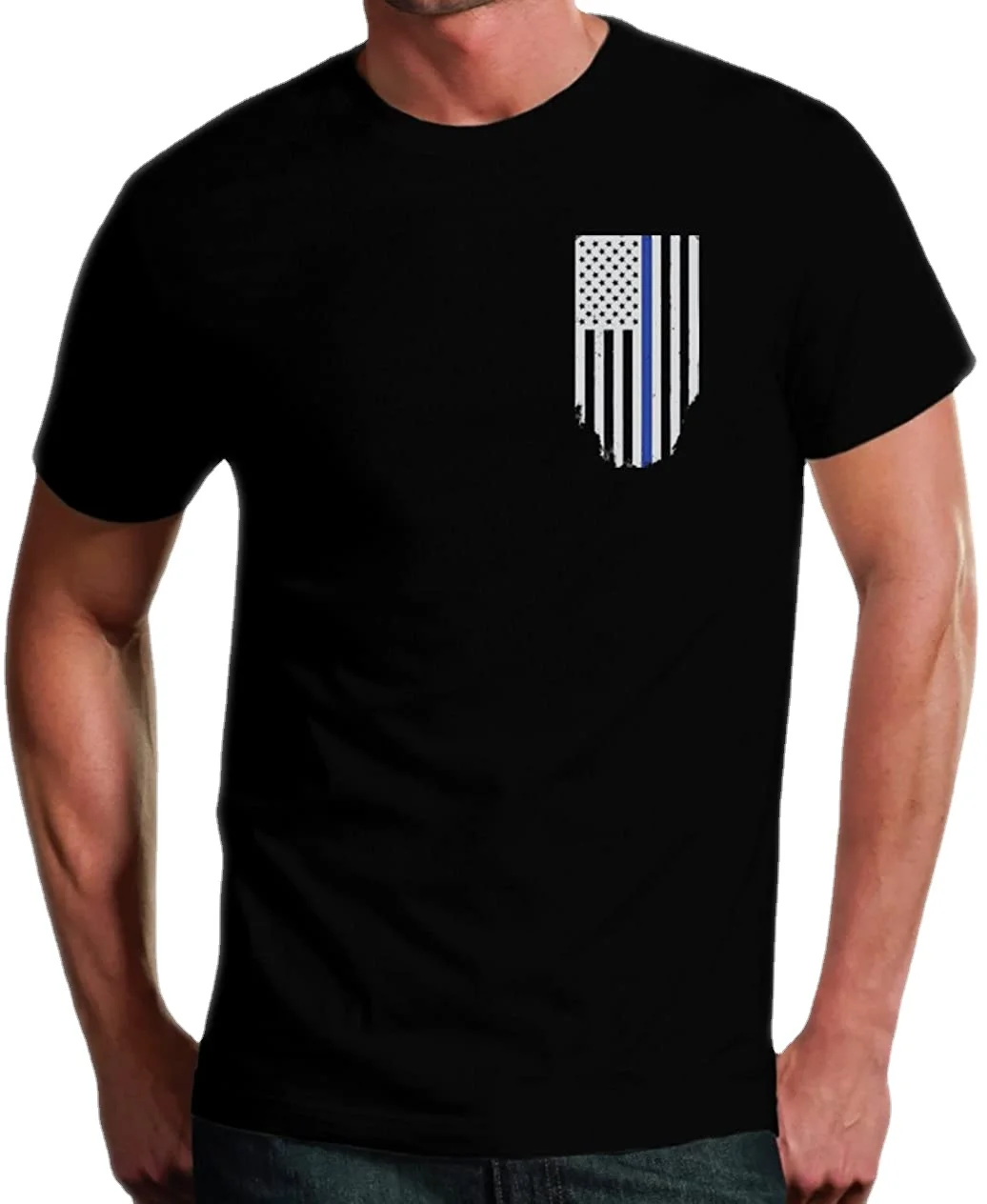 Thin Blue Line American Flag T-Shirt Vertical Flag Printed Summer Cotton O-Neck Short Sleeve Men's T Shirt New S-3XL