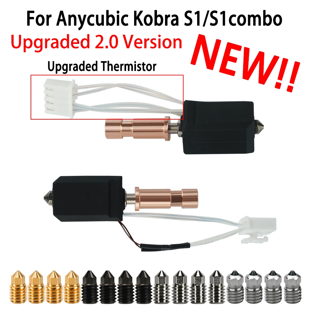 

Для Anycubic Kobra S1 Hotend керамика Новое обновление Hotend для Kobra S1 Combo Head S1C 24 В 48 Вт 200 К Быстрый нагрев 300 ℃