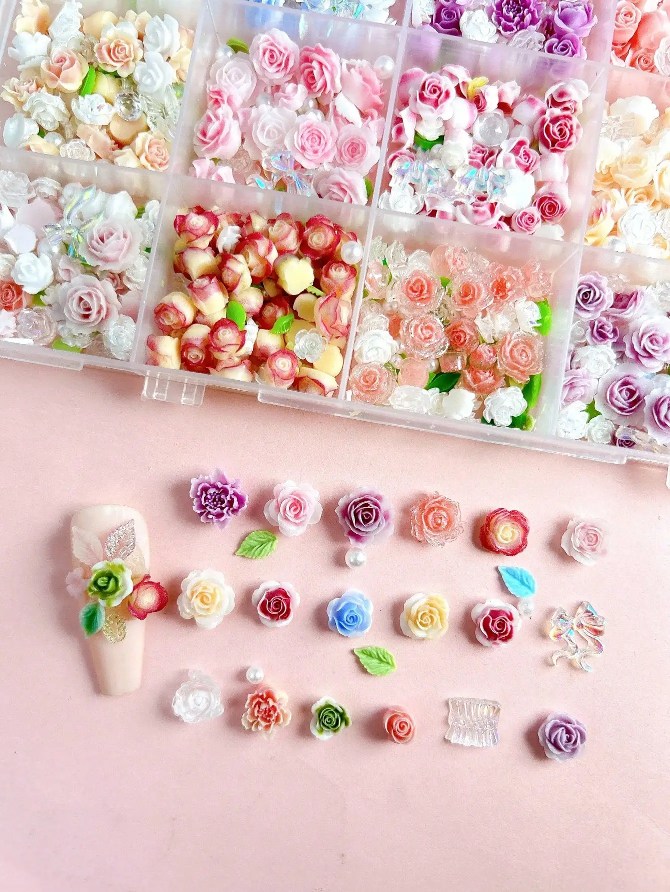 Double-Color Camellia Peony Resin Nail Charms For DIY Manicure Crafts