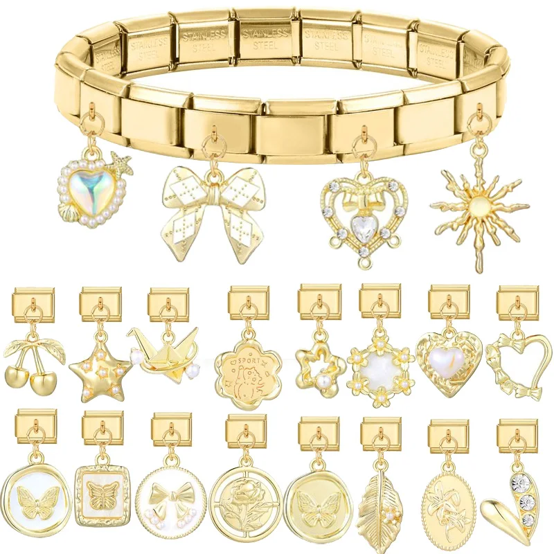 Bracelet à breloques italien Y2K pour femmes, couleur or, cœur, papillon, chaîne à maillons élastiques, bricolage, fabrication d'accessoires de bijoux à la mode