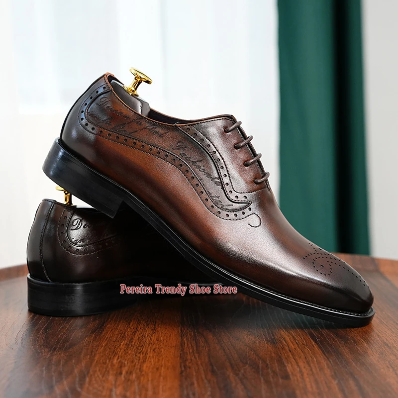 

Men's Genuine Leather Business Dress Shoes British Style Retro Carved Printed Oxford Shoe Fashion Party Banquet Wedding Shoes
