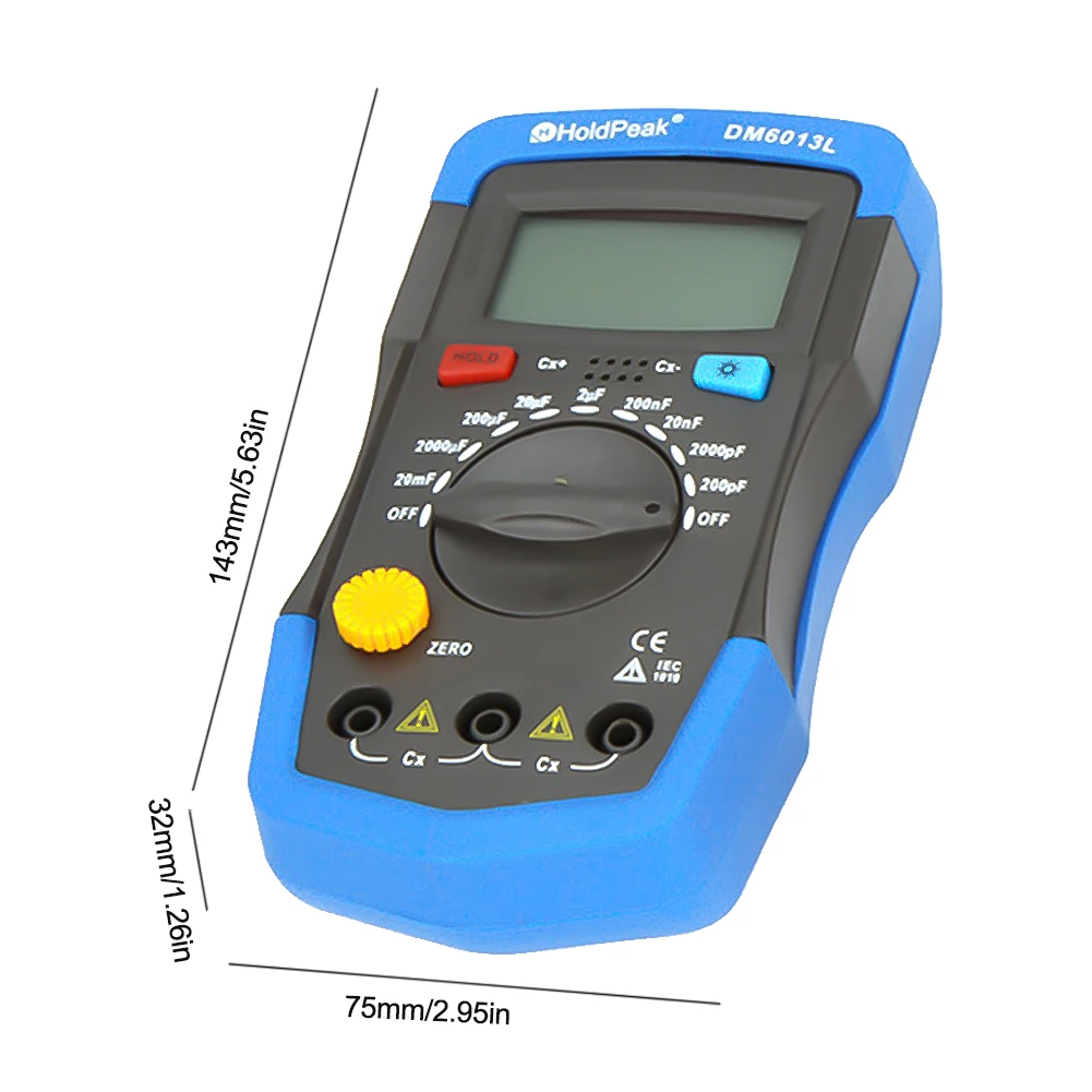 DM6013L Digital Capacimeter High Precision 200pF~20mF Capacitance Capacitor Measuring Meter 1999 Counts Data Hold Circuit Tester