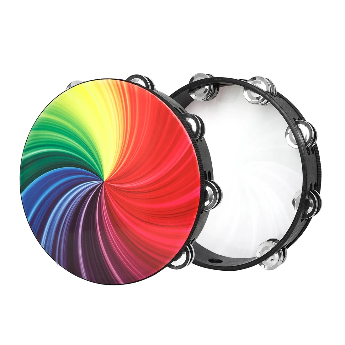 10 Inch Colorful Double Row Hand Cranked Bell Drum Early Education Tambourine for Kid/Church/Wedding Musical Tambourine