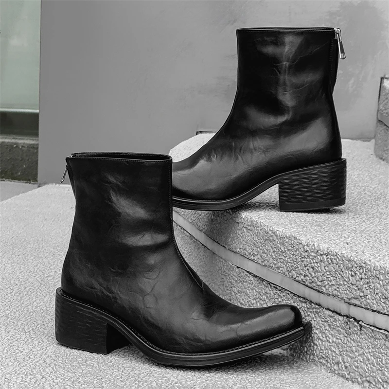 

Men's Chelsea Boots British Style Ankle Boots Winter Male Leather Shoes New High-top Boots for Men Classic Business Dress Botas