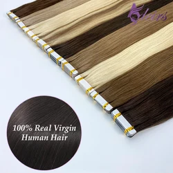 ADEIRS Virgin Hair Tape In Human Hair Extensions 100% Real Natural Hair Extensions Brown Blonde Invisible Tape In Straight