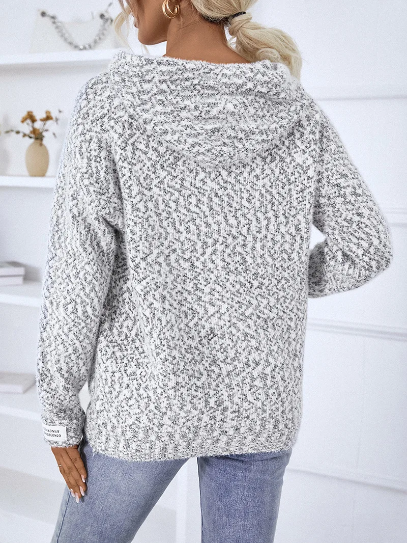 4 Colors Long Sleeves Cardigan Soft Sweater With Hooded Speckle Front Zipper Loose Knitwear Autumn Women Knitted Outstreet Coat