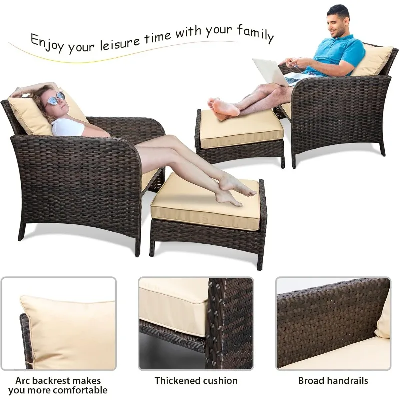 مجموعة محادثة فناء مكونة من 5 قطع لأثاث الشرفة، كراسي صالة خارجية من الخيزران مع وسائد ناعمة 2 عثماني&G #4