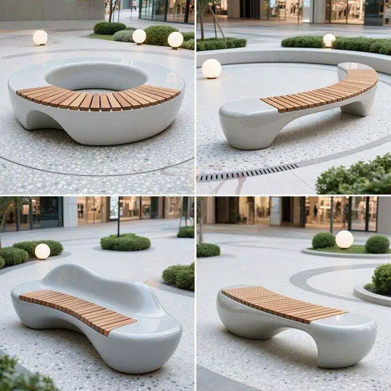 

FRP anti-corrosive wood seat shopping mall creative public rest chair school outdoor square decorative stool customization