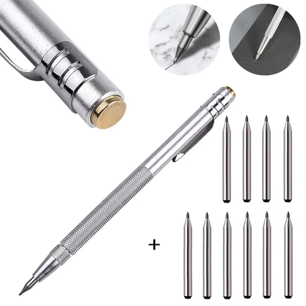 11pcs Tungsten Carbide Tip Scriber Marking Engraving Pen Magnetism Metal Sheet Marker Tips Ceramic Glass Scribing Marking Tools