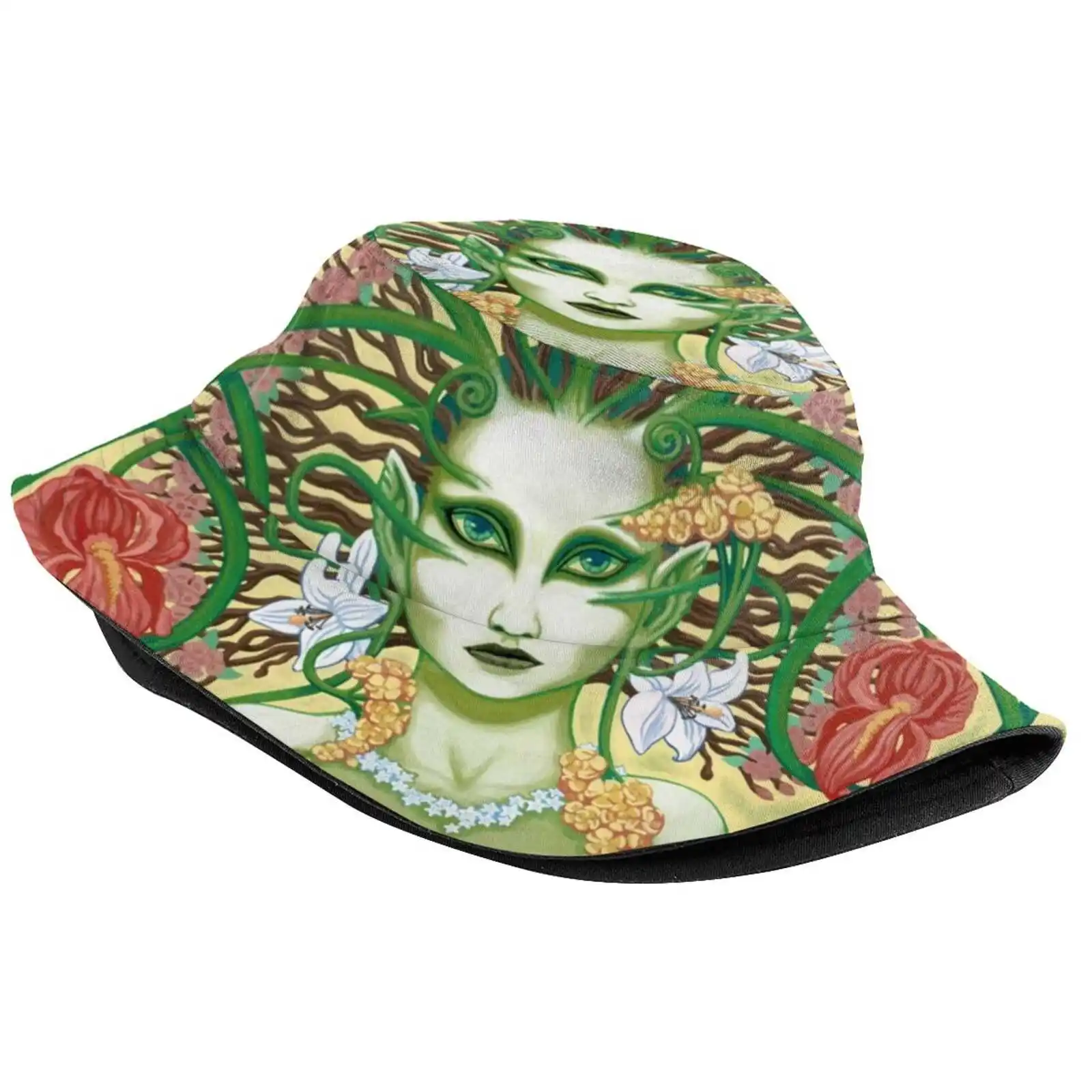 Flower Elemental / Nature Spirit Sun Cap Fisherman Hat Bucket Hats Flowers Mrs Spirals Fantasy Portrait Flower Elemental Nature