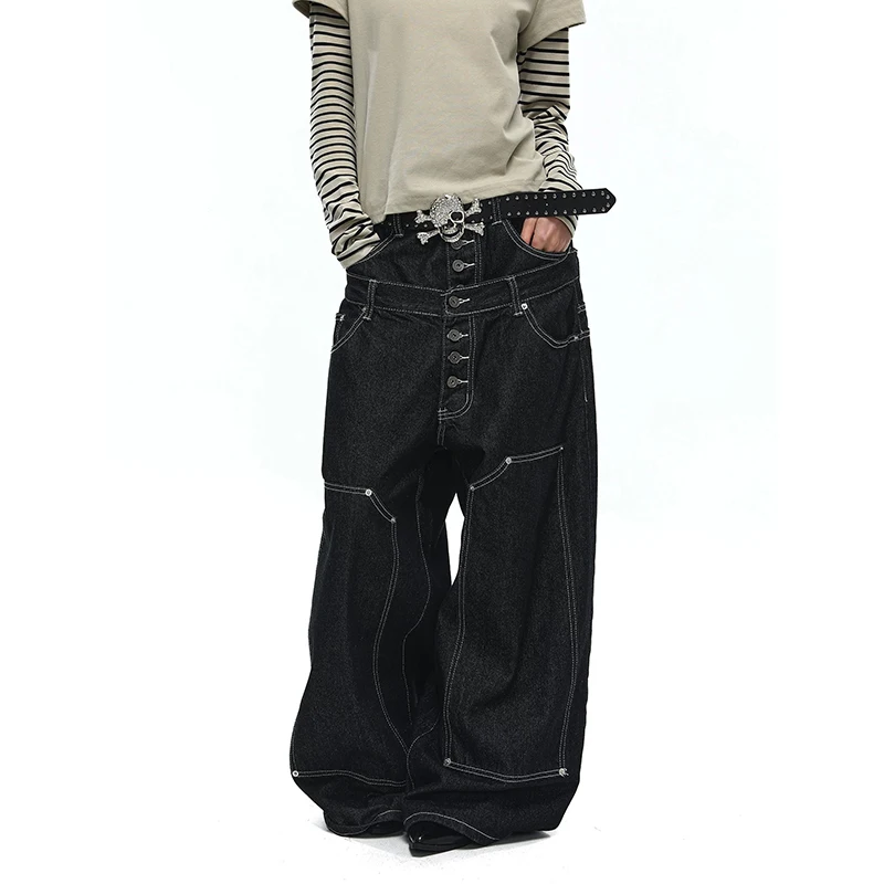 

ZHIZOU Women's Black Gothic Y2k Jeans Aesthetic 2000s Style Hip Hop Baggy Jeans Pants Vintage Harajuku Denim Trousers Clothes