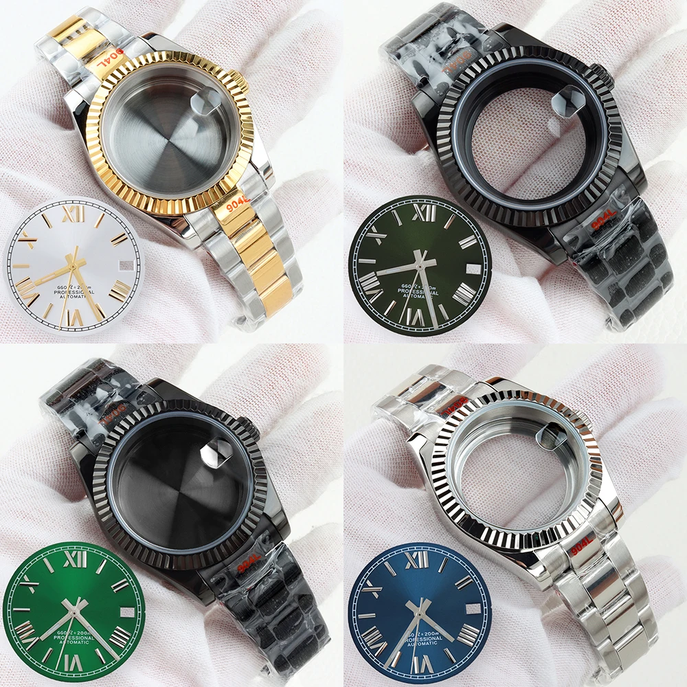 28.5mm NH35 Roman Dial with 36mm/39mm Watch Case for Datejust NH35 NH36 Movement Sapphire Glass Stainless Steel Oyster Strap