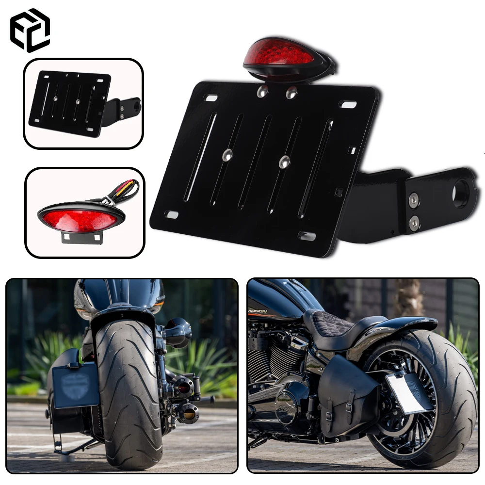 

Motorcycle LED Side Number License Plate Holder For Harley Fatboy FXBR FXBB FXDR Registration Plate Holder License plate light