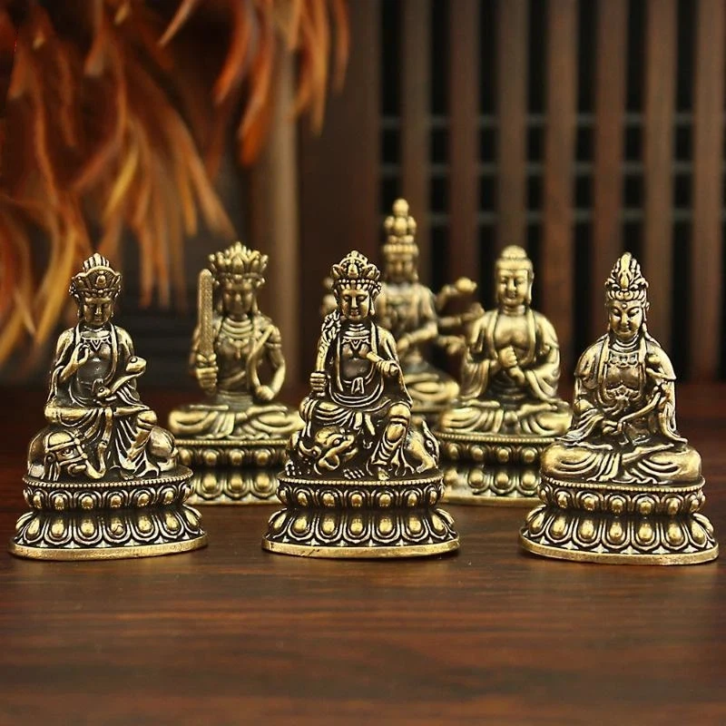 Mini Brass Statue Vintage Polished Exquisite Hand Carved 1Pcs Small Decor for Home Meditation Office Desktop Gift