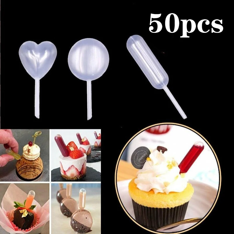 50Pcs/Set Clear Liquid Dropper Pipettes Disposable Squeeze Transfer Dropper Pipettes Milkshake Cupcake Decor Kitchen Supplies