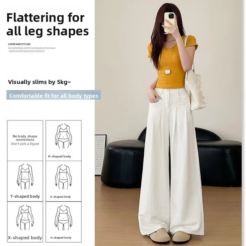 Cr pantalon à jambes larges femme décontracté drapé mince taille haute loisirs samouraï pantalon Polyester fibre taille haute basique Sle
